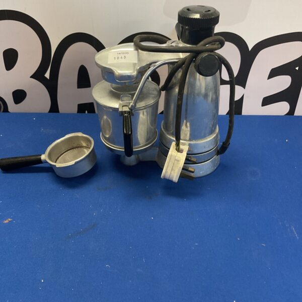 Vintage EX-3 aluminium espresso maker on a white background.