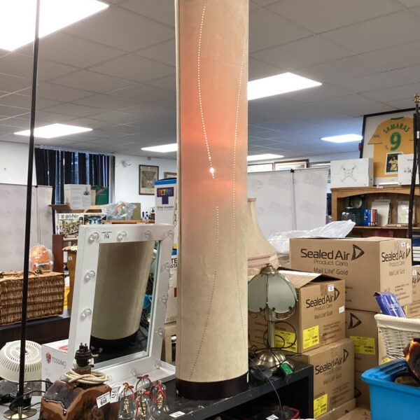 Vintage fabric standard lamp with beige shade.