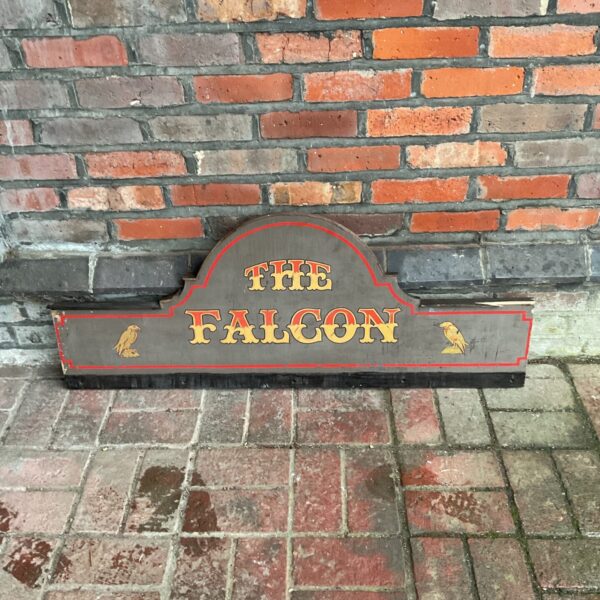 Vintage hand-painted wooden pub sign for The Falcon.