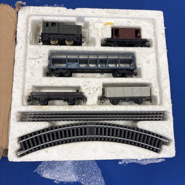 Vintage Jeof For Playcraft model train set with carriages and track.