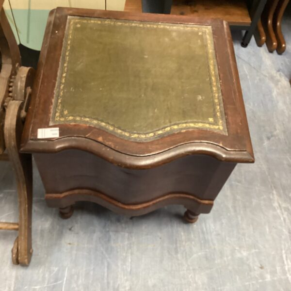Vintage leather topped storage box with wooden frame.