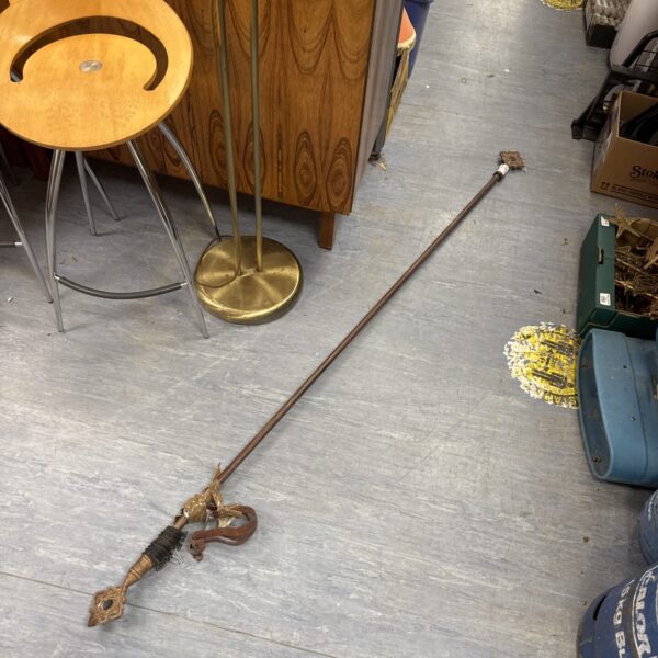 Vintage metal curtain rail, approximately 7ft long, showing some rust.