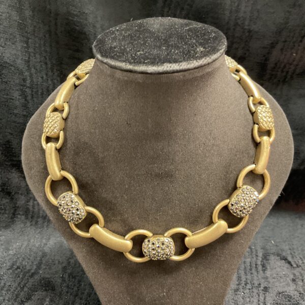 Front view of vintage Monet choker necklace with crystal details.