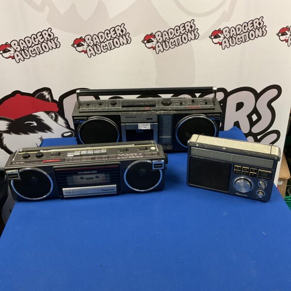 Lot of three vintage Panasonic cassette radios from the 1980s.
