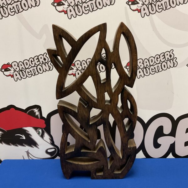 Vintage 51cm Polynesian carved sculpture with geometric design.