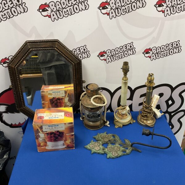 Vintage Salter scales with brass pan and aged patina.