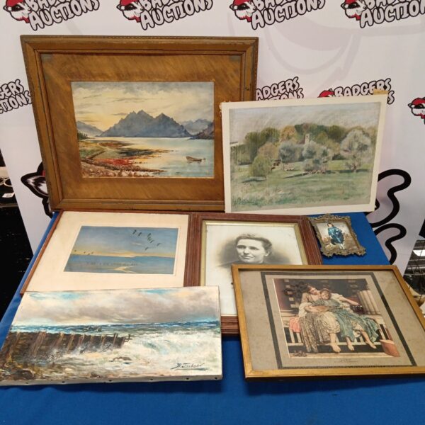 Vintage collection of seascape paintings including b Jackson oil painting.
