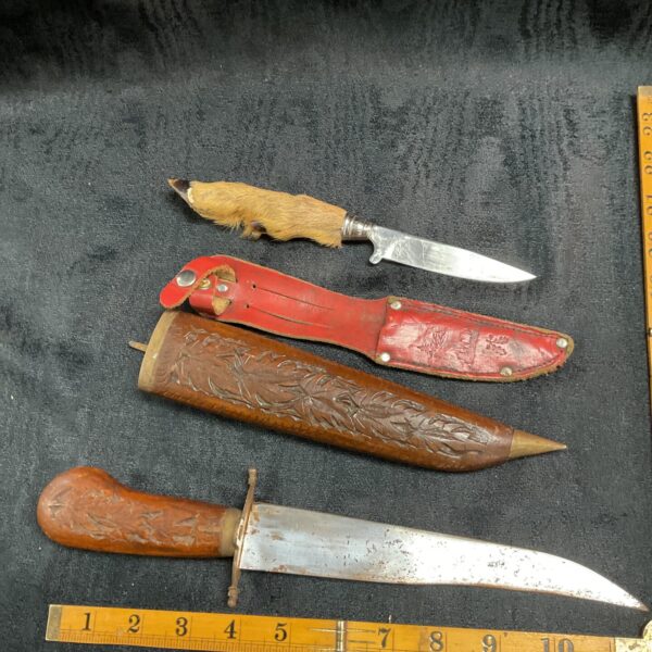 Pair of vintage sheath knives with hoof handles.