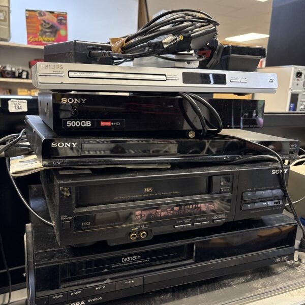 Vintage Sony audio bundle with DVD player, VHS player, and program timer.