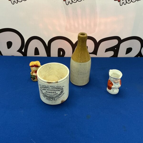 Vintage toby jugs, miniature bottle and marmalade pot collection.