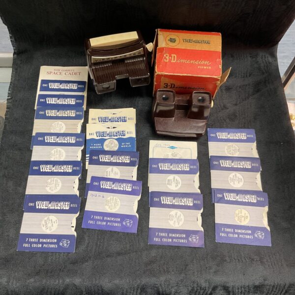 Vintage View-Master collection with reels and viewers.