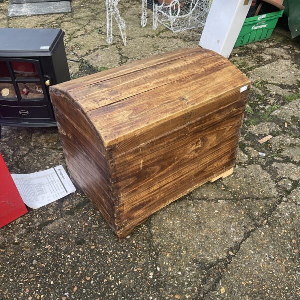 Vintage wooden chest, approximately 2.5ft long, for storage.