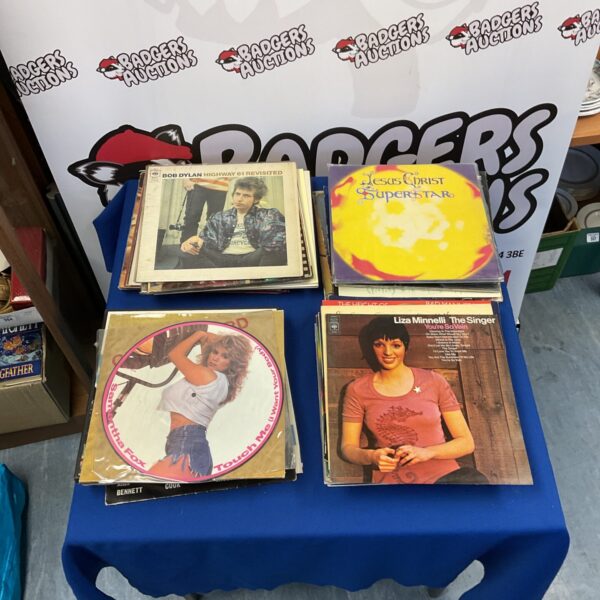 Vinyl records lot featuring Bob Dylan and Liza Minnelli albums.
