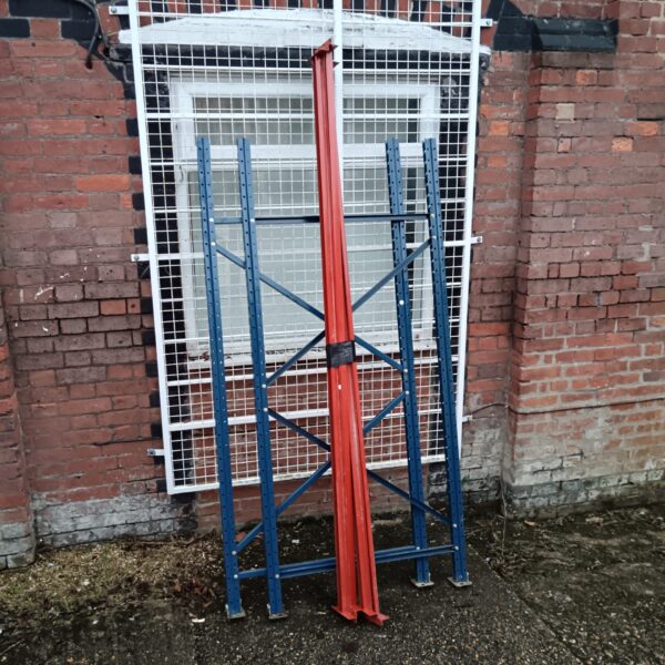 Heavy duty warehouse racking section for industrial storage.