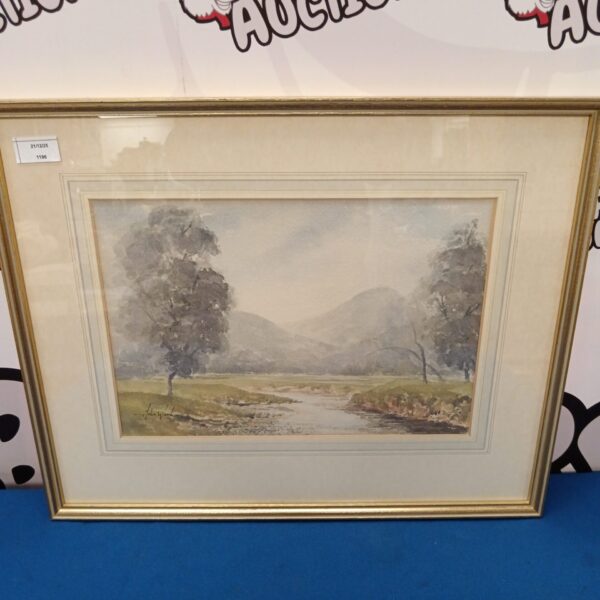 Signed watercolour painting of a mountain river scene by Tula wood.