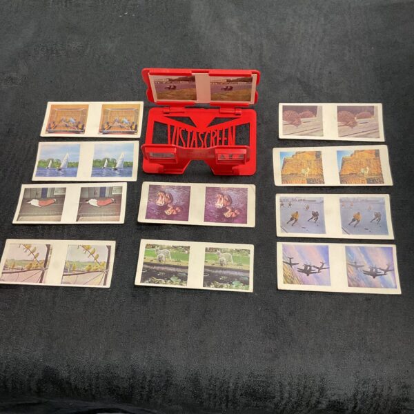 Vintage Weetabix Vistaview 3D viewer with cards displayed.