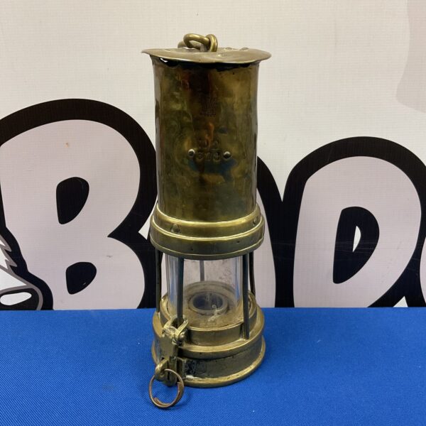 Antique Welsh mining lamp by Thomas & Williams, brass construction.