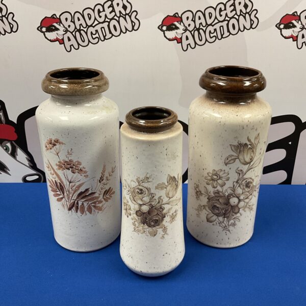 Lot of three vintage West German vases with brown glaze.