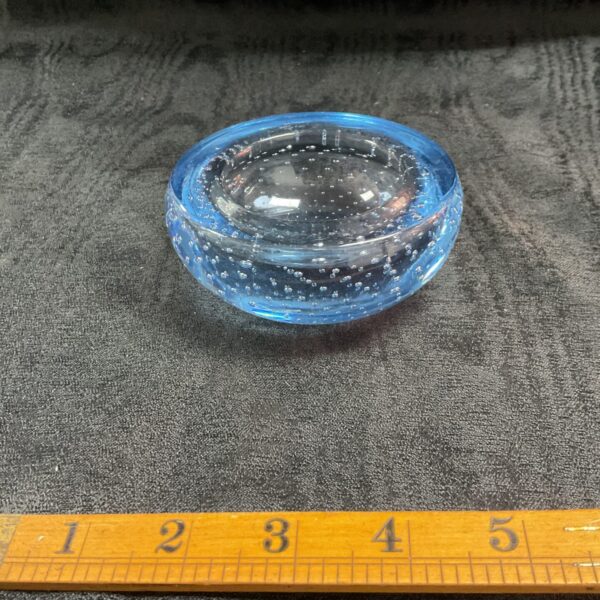 Vibrant blue Whitefriars control bubble glass dish, mid century modern.