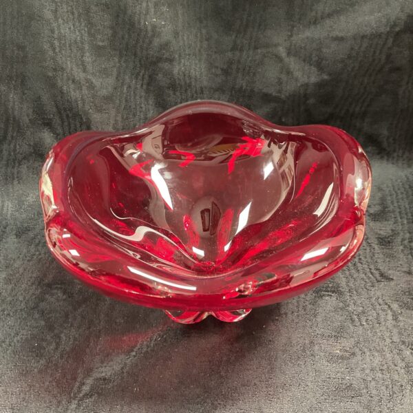Vibrant ruby red Whitefriars glass bowl by Geoffrey Baxter.