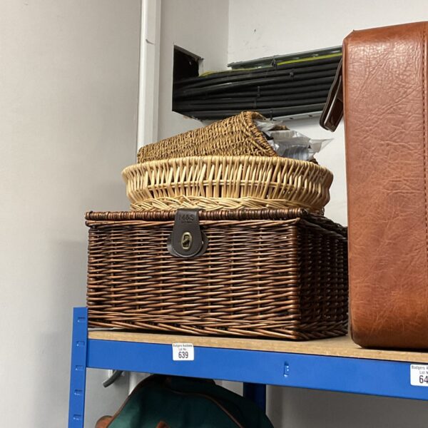 Wicker basket hamper with M&S branding, ideal for picnics or storage.