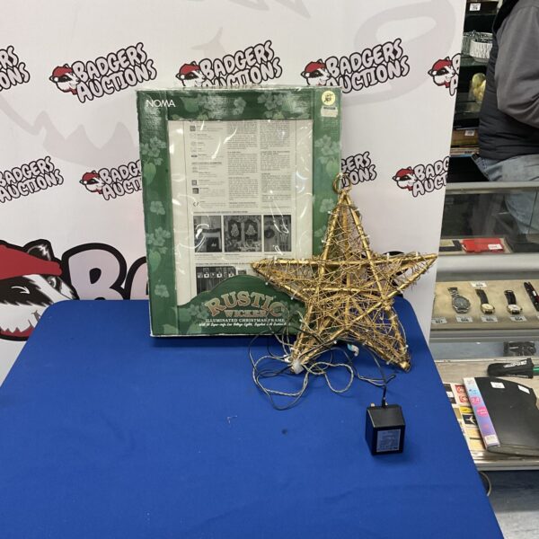 Illuminated wicker Christmas star for festive holiday decorations.