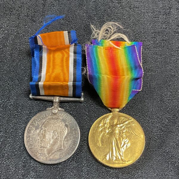 WW1 medal pair to J A Laird, Army Service Corps, front view.