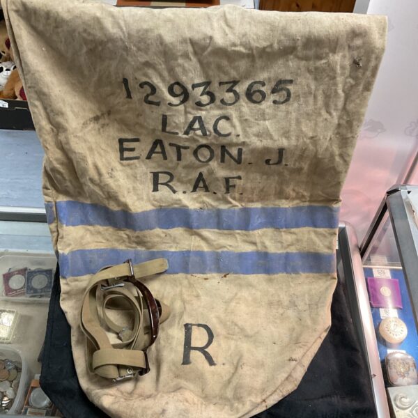 Vintage WW2 RAF kitbag with name and service number.