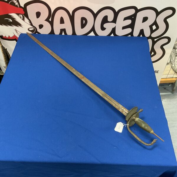 Antique 18th-century continental officer’s sword with curved blade.