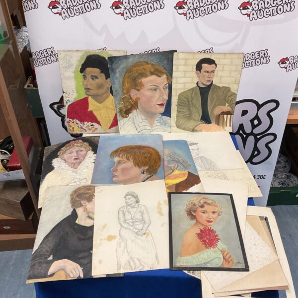 Vintage 1950s portrait portfolio featuring diverse character studies in realistic style.