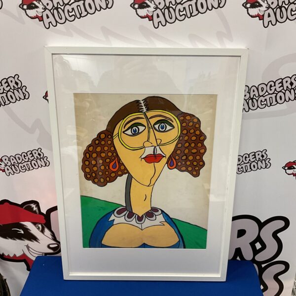 Vibrant watercolour painting of a stylish 1960s chic lady portrait.