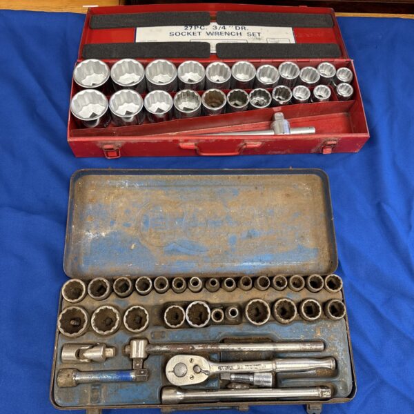 Vintage 3/4” drive socket set with elora tools inside a case.