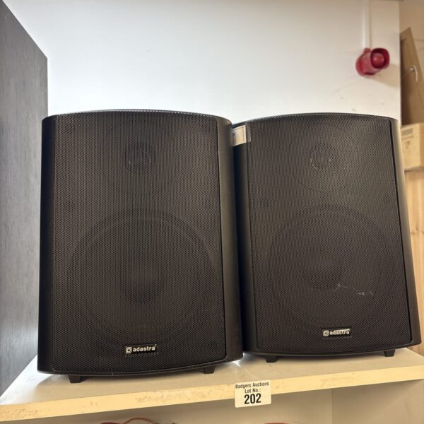 Pair of black Adastra BC6V-B speakers for audio applications.