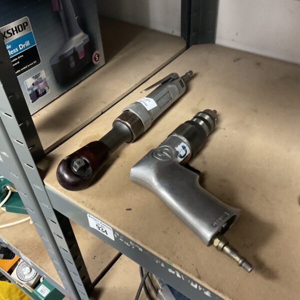 Air ratchet and drill set for workshop use.