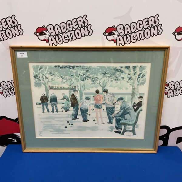 Signed limited edition Albany Wieman print of French men playing boules.