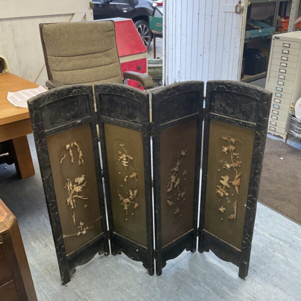 Antique Japanese folding screen with inlaid detailing.
