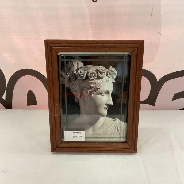Antique oak photo frame with bevelled glass, vintage collectible.