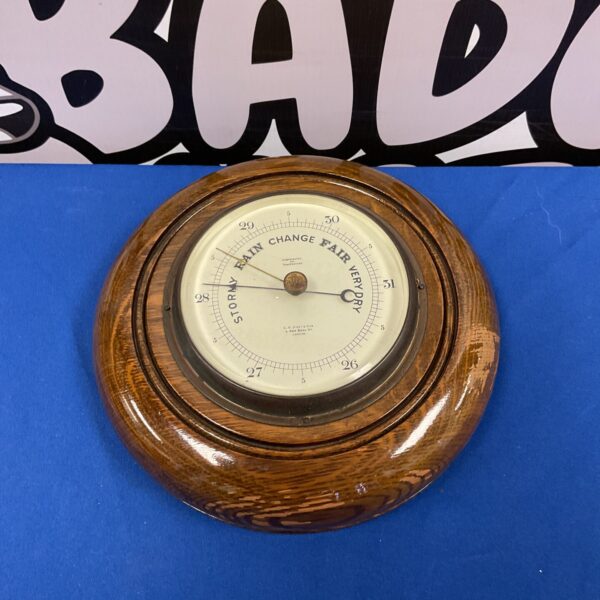 Antique oak wall barometer by C w dixey & son, vintage weather instrument.