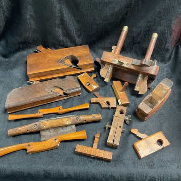 Antique lot of rebate and block planes for woodworking.