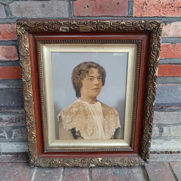 Antique Victorian watercolour portrait of a classical lady in gilded frame.