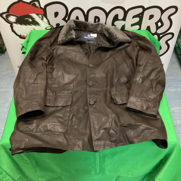 Aquascutum leather coat size XL with fleece collar.