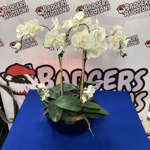 White artificial orchid plant for home decor.