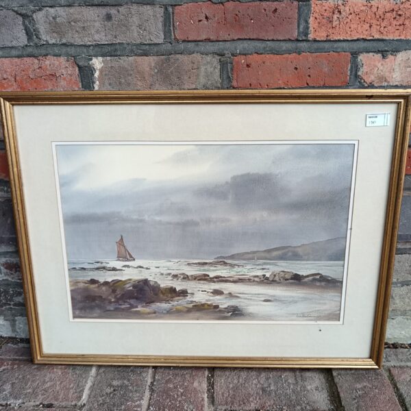 Aston Cannell watercolour painting of Perwick, Isle of Man coastline.