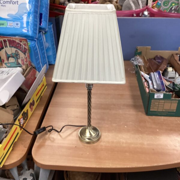 Vintage barley twist table lamp with glass shade.