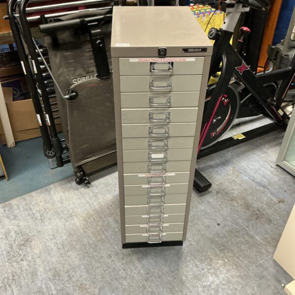 Silver Beam metal drawer unit for office storage and organisation.