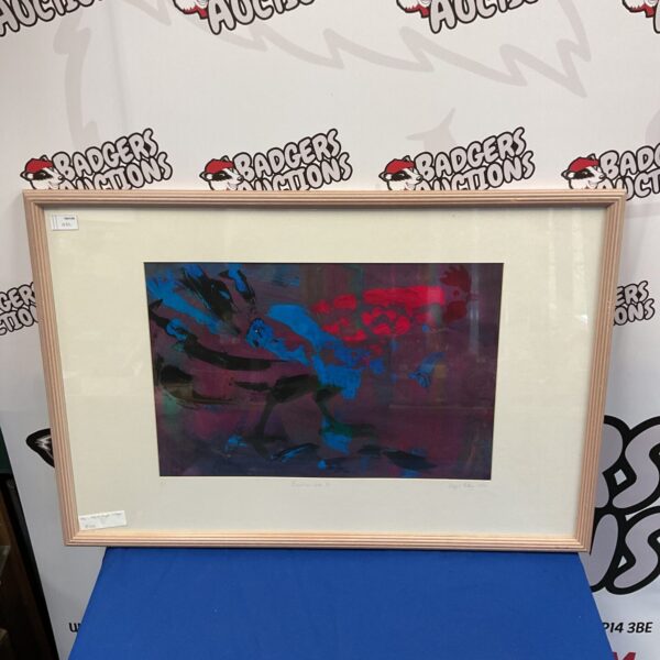 Vibrant abstract print “Bantam Cock II” by Beryl Tilley.