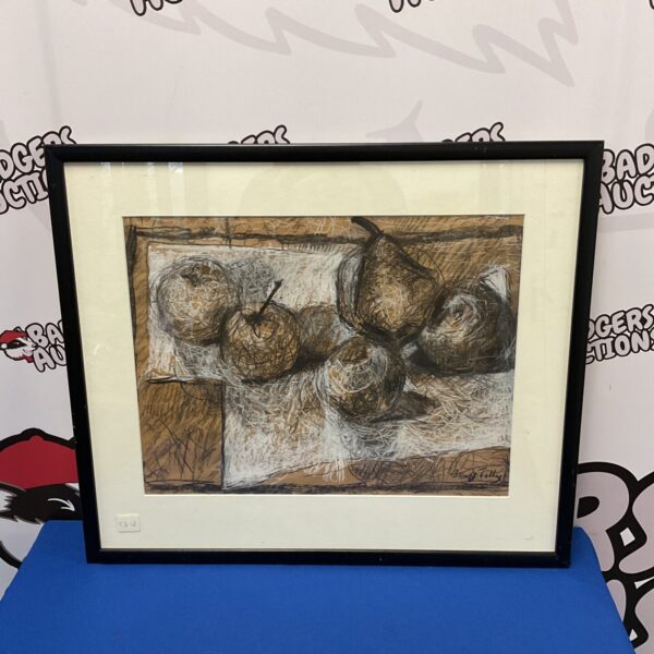 Beryl Tilley charcoal and chalk still life of fruit.