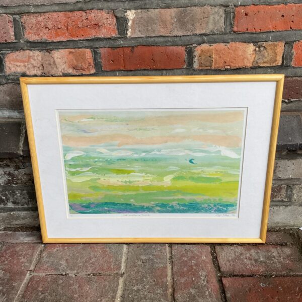 Beryl Tilley lithograph print of Norfolk salt marshes, coastal landscape art.
