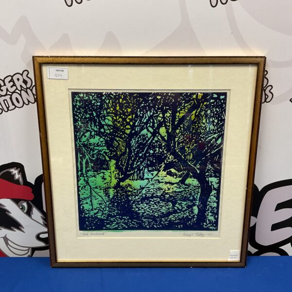 Beryl Tilley old orchard woodcut print, limited edition 1/1