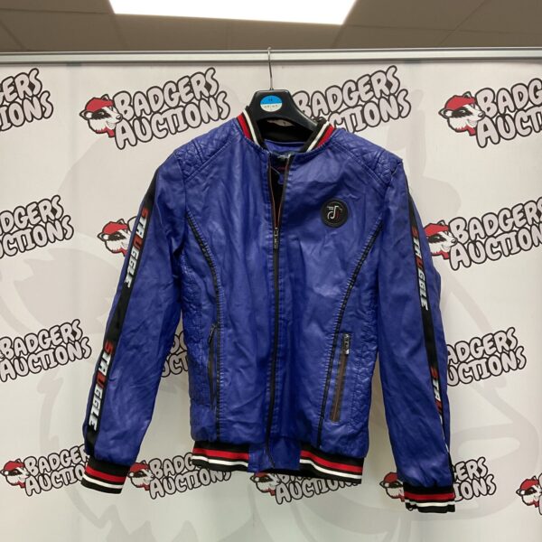 Stylish blue leather jacket, Vogue inspired, size 2XL.